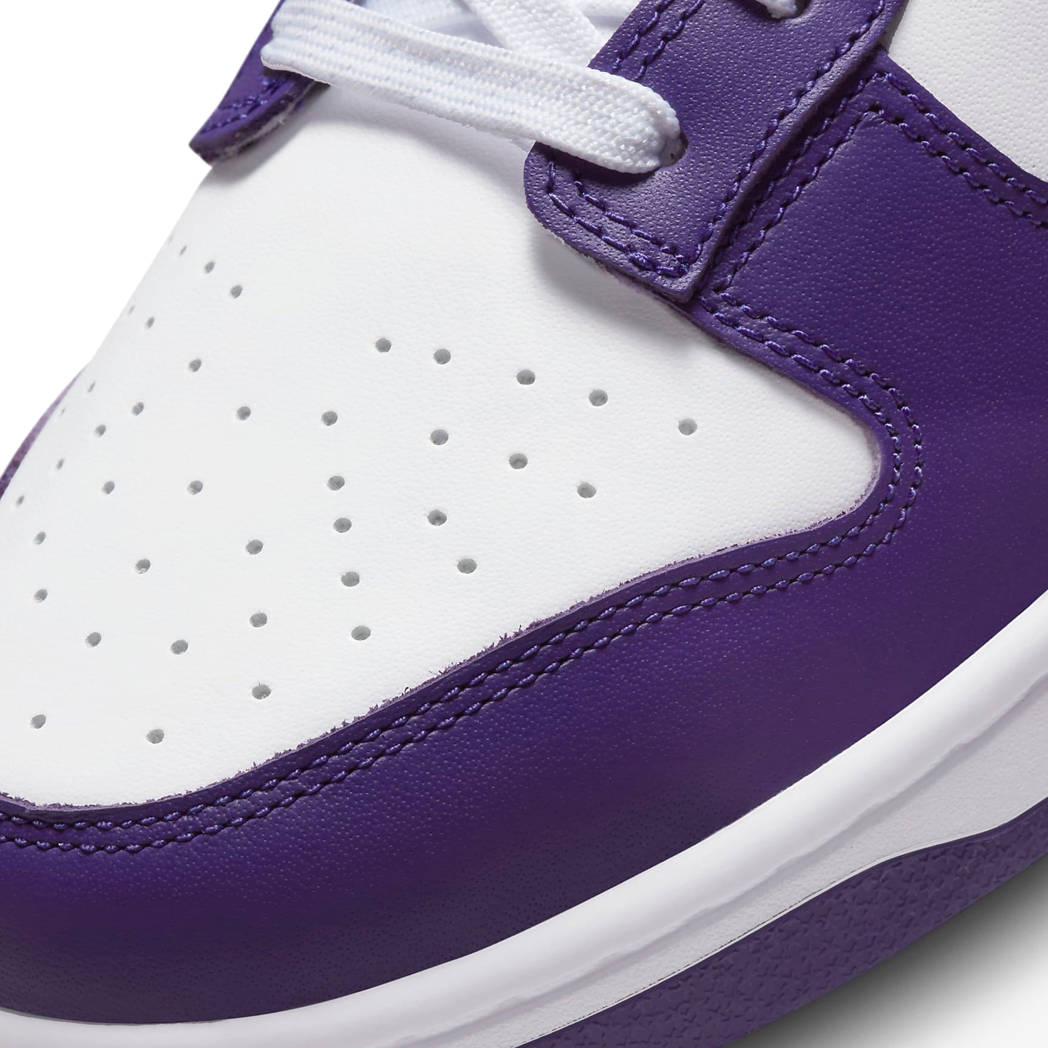 Toe box view of Nike Dunk Low Championship Court Purple DD1391-104